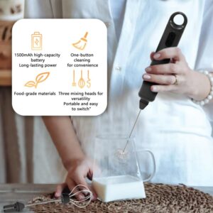 Rechargeable Milk Frother Handheld 3 Speed Coffee Foamer [3 Whisk] Electric Drink Mixer for Latte, Cappuccino, Coffee, Eggs, Hot Chocolate, Protein Black