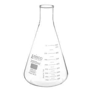 erlenmeyer flask, 2000ml - astm, dual graduated scale - borosilicate glass - narrow neck flask, conical flask, glass flask - eisco labs