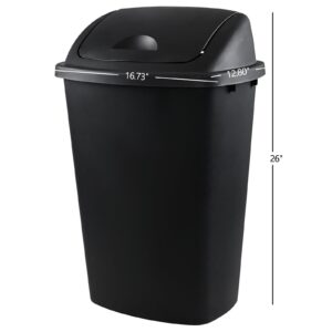 Eagrye 13 Gallon Plastic Kitchen Garbage Can with Swing Lid, Large Lidded Trash Can for Kitchen, Black, 4 Pack