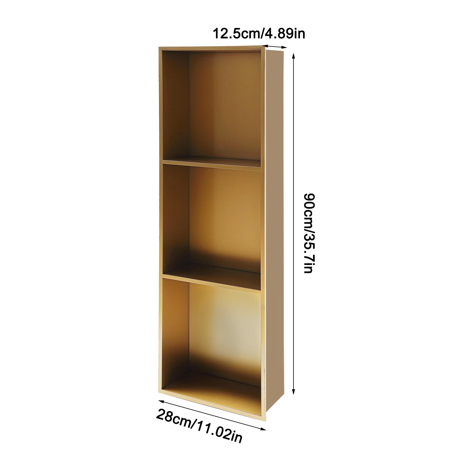 Recessed Shower Storage Shelf 11" x 35" Bathroom Wall Niche with 3 Shelves， Stainless Steel Shower Niche Bathroom Shelf Organizer Shower Shelf for Bathroom kitchens living rooms balconies (Gold)