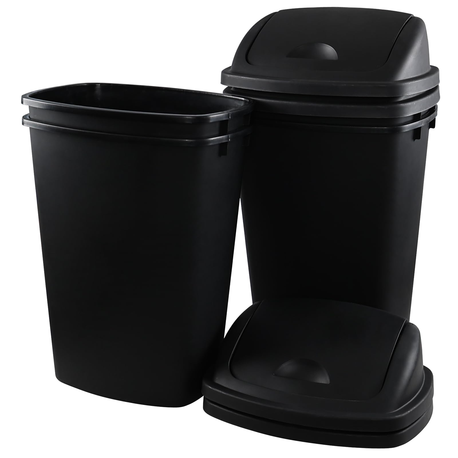 Eagrye 13 Gallon Plastic Kitchen Garbage Can with Swing Lid, Large Lidded Trash Can for Kitchen, Black, 4 Pack