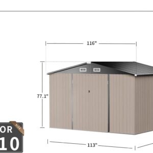 Breezestival Outdoor Storage Shed 7.6x9.7 FT, Utility Steel Tool Shed with Lockable Air Vents and Door, Galvanized Metal Shed for Backyard, Garden, Patio and Lawn (Brown)