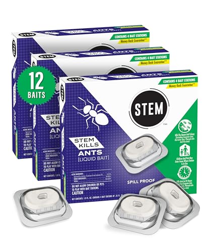 STEM Liquid Ant Baits, Kills The Queen and Colony, for Indoor Use, 12 Spill Proof Bait Stations