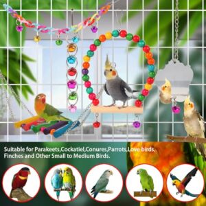 Bird Toys for Parakeets 9Pcs,Bird Wooden Ladder Bridge Parrots Toys Budgie Toys Bird Cage Accessories,Swing Hammock for Conure,Cockatiel,Love Birds, Finches, Mynah,Budgerigar