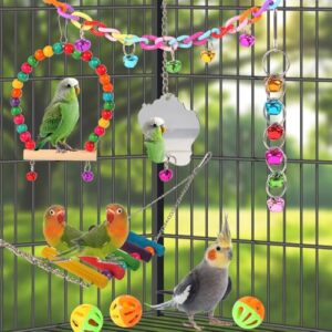 Bird Toys for Parakeets 9Pcs,Bird Wooden Ladder Bridge Parrots Toys Budgie Toys Bird Cage Accessories,Swing Hammock for Conure,Cockatiel,Love Birds, Finches, Mynah,Budgerigar