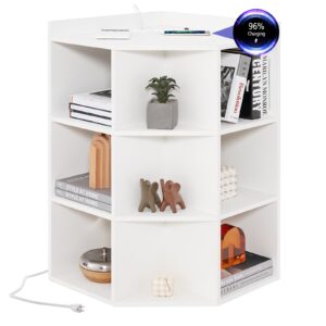 giantex 3-tier corner cabinet with charging station, corner shelf with 9 cubbies, 2 usb ports & 4 outlets, cube bookshelf, storage organizer for small spaces, playroom, living room (white)