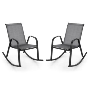 giantex outdoor rocking chairs set of 2, patio rocking chairs w/breathable seat & back, heavy-duty metal support, ergonomic outside rocker for backyard, poolside, garden (1, grey)