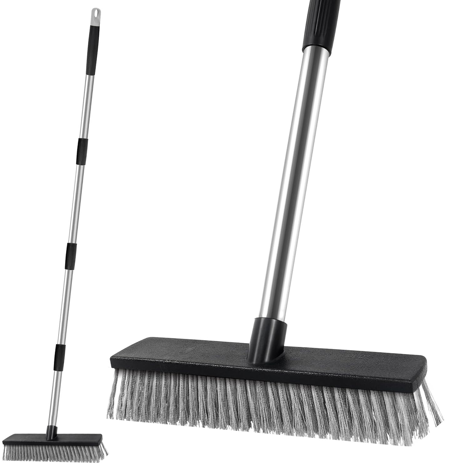 63" Stainless Steel Deck Scrub Brush with Long Handle,Floor Scrubber Brushes,Outdoor Broom Brush for Bathroom, Bathtub, Tub, Tile Floors, Garage and Patio,Swimming Pool (10.6" Bristle brush head)