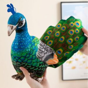 POPOTATO Realistic Peacock Plush -9.84'' Blue Peacock Stuffed Animal - Plushy and Squishy Pillow Toy - Cute Plushie Toys Gift for Boys and Girls