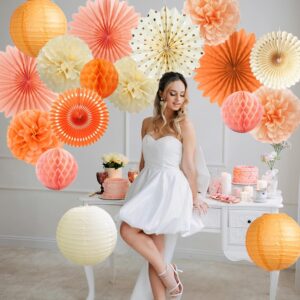 Orange Beige Peach Fall Boho Party Decorations Paper Pom Poms Paper Fans Paper Lanterns for Autumn Thanksgiving Harvest Birthday Baby Shower Bridal Shower Wedding Party Decor