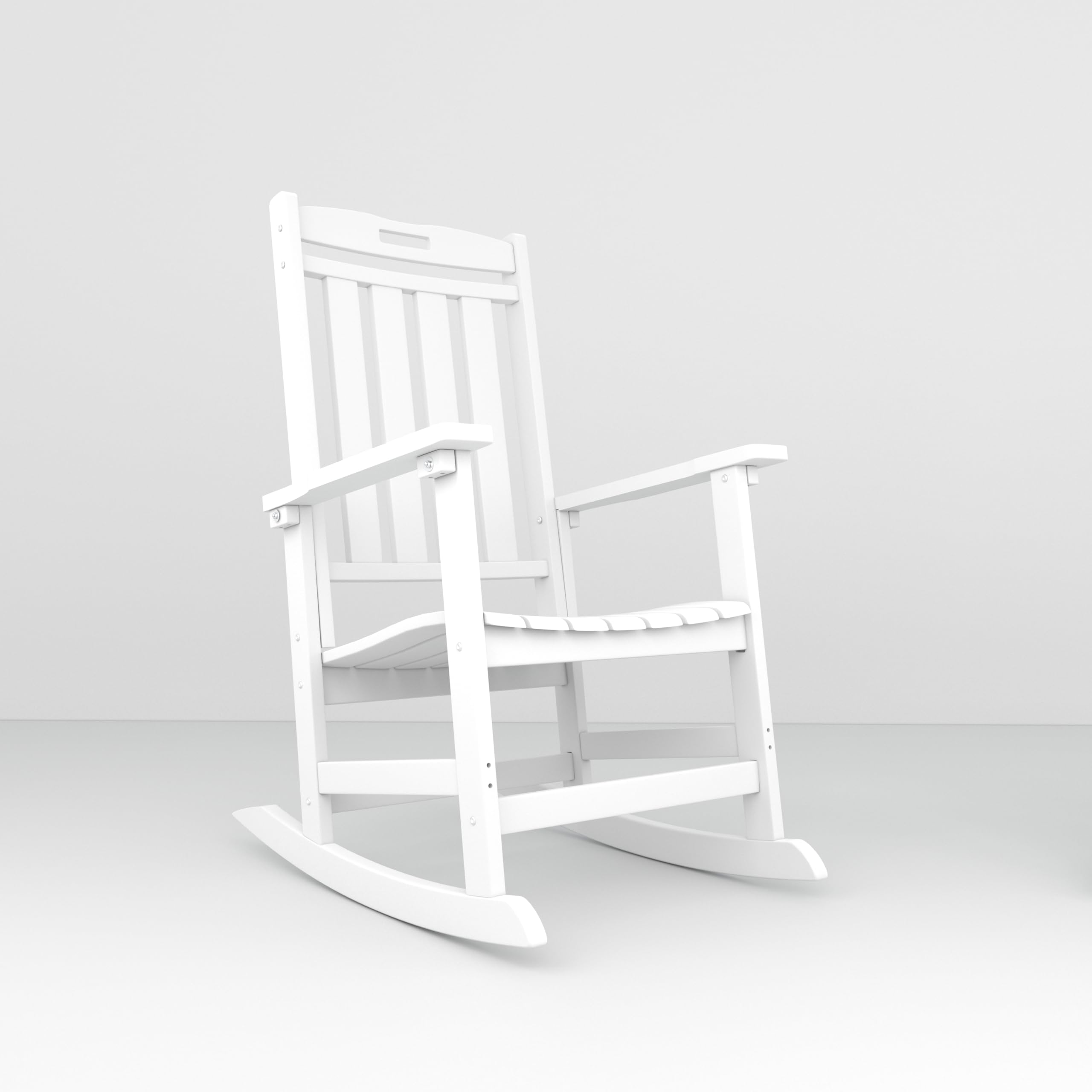 White Oversized Outdoor Rocking Chair, HDPE Outdoor Rocking Chair, Weather Prsistant Patio Rocking Chairs for Adult, White Porch Rocker for Backyard Patio Garden Porch 38" D x 27" W x 46" H