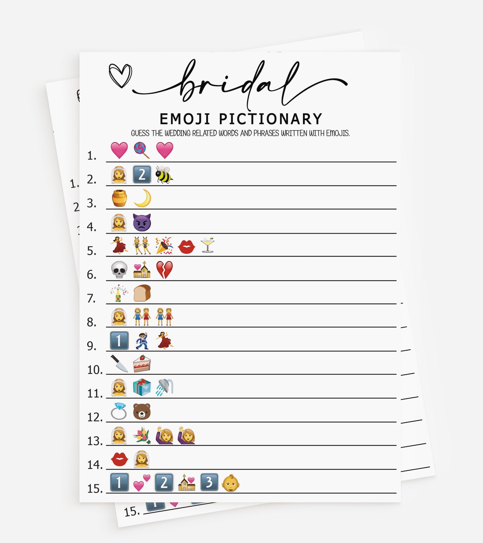 All Ewired Up 50 Bridal Shower Games Emoji Pictionary (50-Cards) Fun Wedding Game Activity, Decorations, Engagement Party, Rehearsal Dinner, Minimalist Script