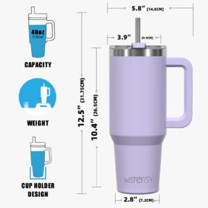 40 oz Tumbler with Handle,Tumbler with Lid and Straw,Double Wall Insulated Cup Stainless Steel Travel Mug(Cold for 34 Hours),Water Bottle for Iced Tea,Coffee,Cold Beverages(Purple)