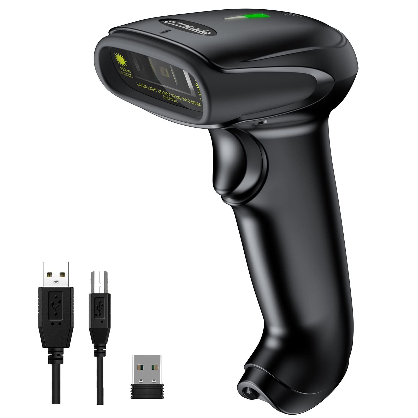 Symcode Wireless Barcode Scanner Versatile 2-in-1 (2.4Ghz Wireless+USB 2.0 Wired) Handheld Automatic 1D Laser Barcode Scanner 328 Feet Transmission Distance Rechargeable 1D Laser Bar Code Scanner