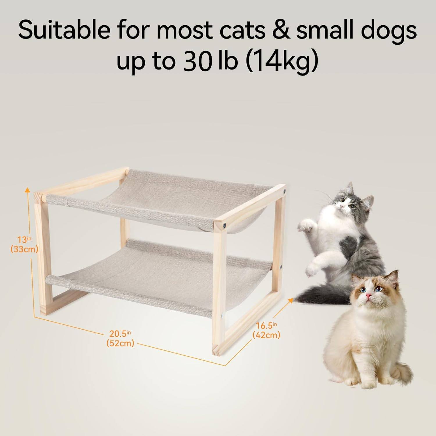 Large Cat Hammock Cat Beds for Indoor Cats, Double Wooden Cat Bed, Elevated Cat Bed with Two Breathable Washable Covers, 20 x 16.5 x 13 Inch Cat Beds & Furniture