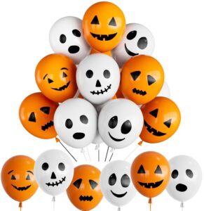 adeyoo halloween balloons,60pcs ghost balloons scary pumpkin balloons 12 inches latex balloons orange and white balloons 6 styles spooky balloons for halloween theme birthday party decorations