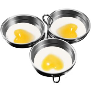 stainless steel egg poacher, 3-cup poached egg cooker, nonstick egg poacher cups, egg poaching pan with rack and anti-scalding handle for microwave oven stovetop, heart-shape, egg poacher pan