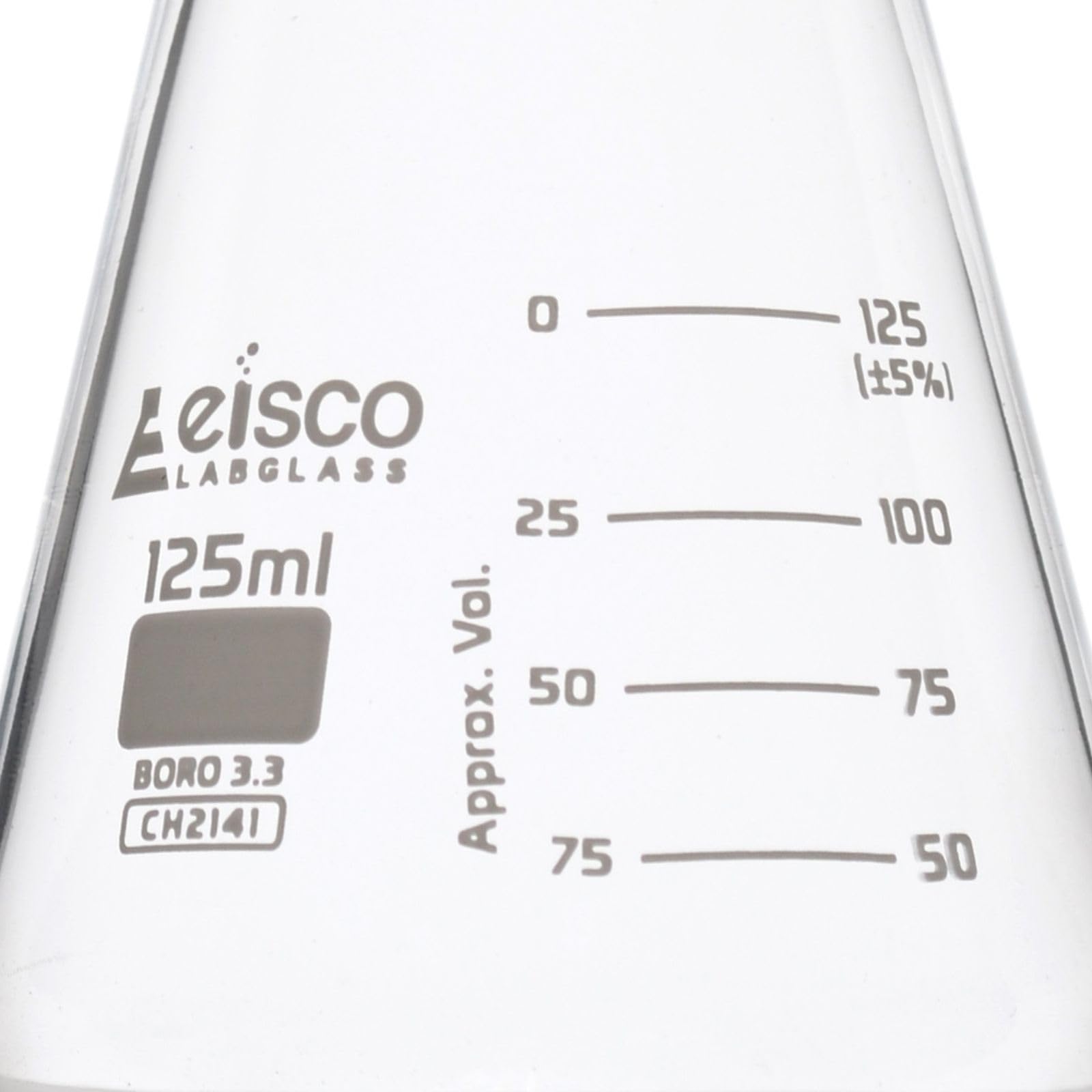 Erlenmeyer Flask, 125mL - Wide Neck - ASTM, Dual Graduated Scale - Borosilicate Glass - Wide Neck Flasks, Conical Flasks, Glass Flasks - Eisco Labs