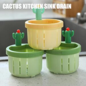 Cactus Kitchen Sink Drain Strainer - Press Automatic Dumping Basket,Multi-Functional Cactus Sink Draining Basket,for Kitchen Sinks, Bathtubs, and Showers (2pcs /green+yellow)