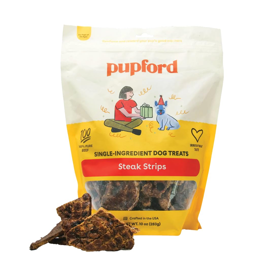 Pupford Steak Strips for Dogs & Puppies - Healthy, Natural, Single Ingredient Freeze Dried Beef Lung Dog Treats - Made in USA (10 oz)