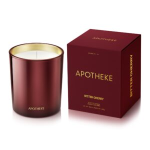 apotheke scented candles for home, bitter cherry - 10.5 oz long-lasting premium luxury soy wax jar candle, 60-70 hours burn time - notes of black cherry, cardamom & chili pepper