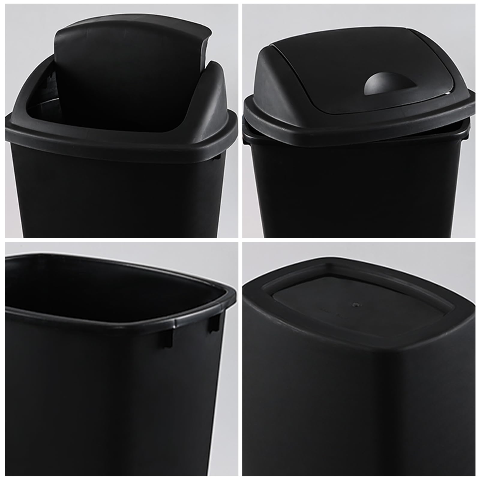 Eagrye 13 Gallon Plastic Kitchen Garbage Can with Swing Lid, Large Lidded Trash Can for Kitchen, Black, 4 Pack