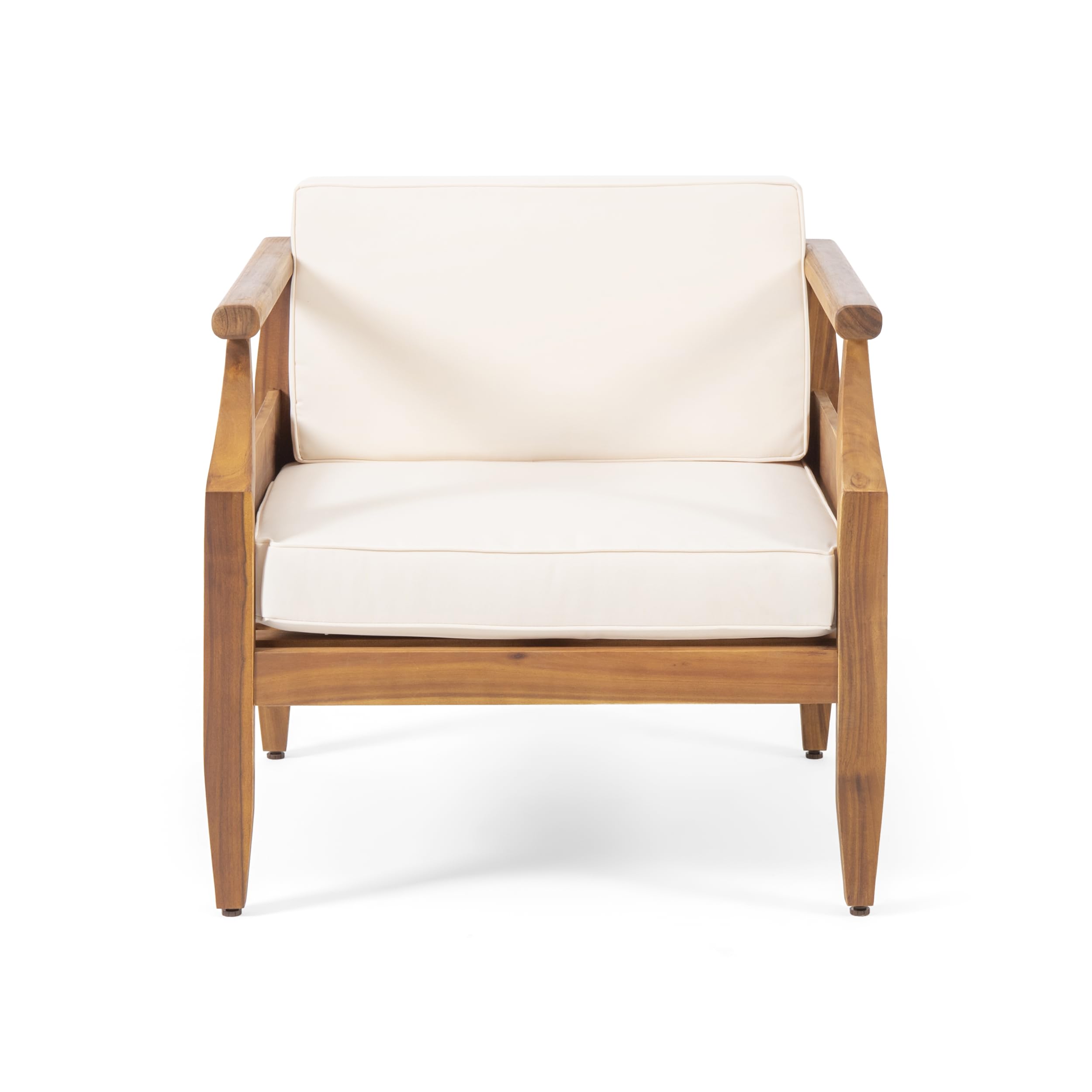 Christopher Knight Home Anton Outdoor Club Chairs with Cushions-Acacia Wood-Teak/Cream, 30 "W x 29.25 "D x 26.5 "H