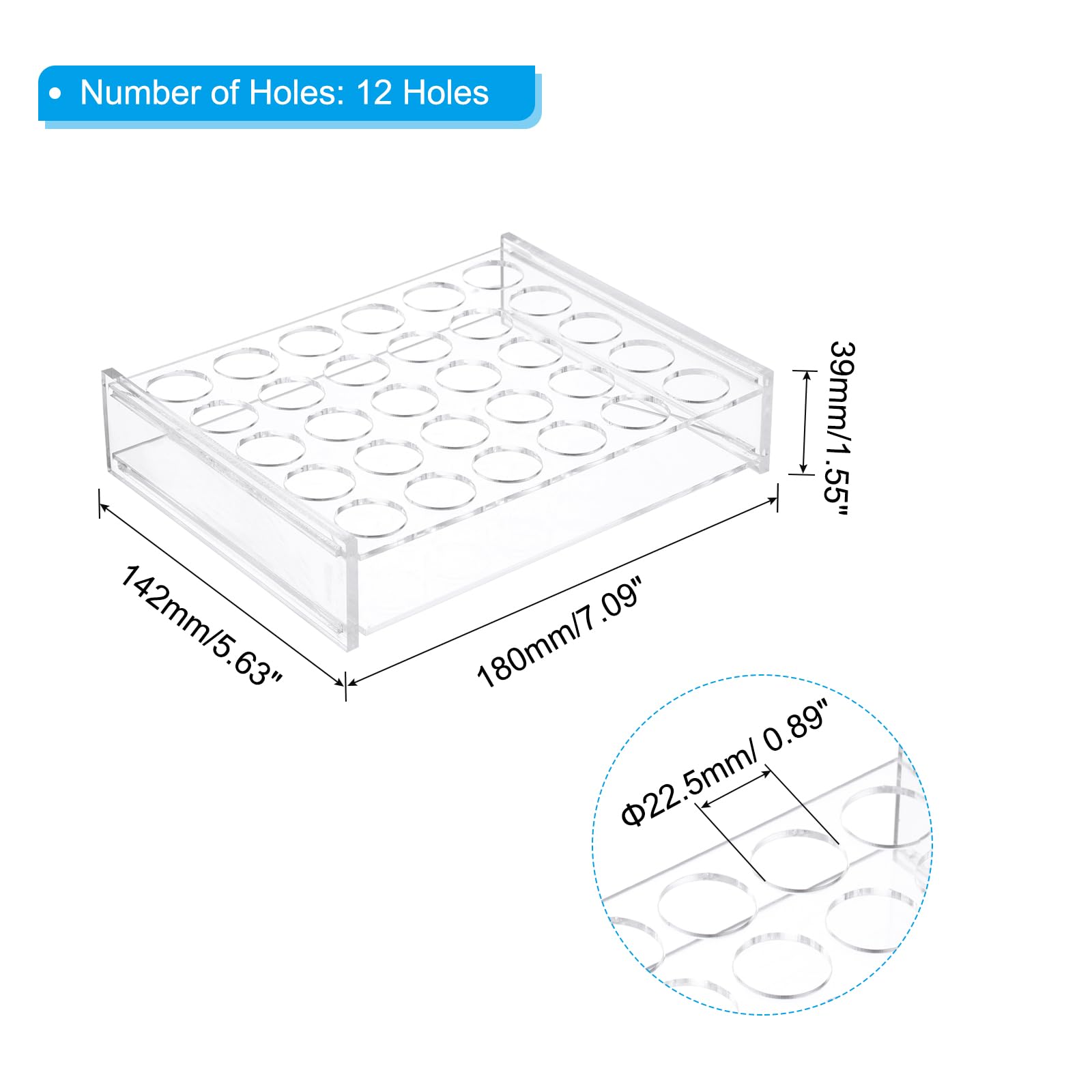 PATIKIL 30 Holes Test Tube Rack, 22.5mm Round Hole Acrylic Test Tube Holder Stand Suitable for 2ml, 3ml Test Tube for Laboratory Centrifugal Tube Scientific Experiments, Clear