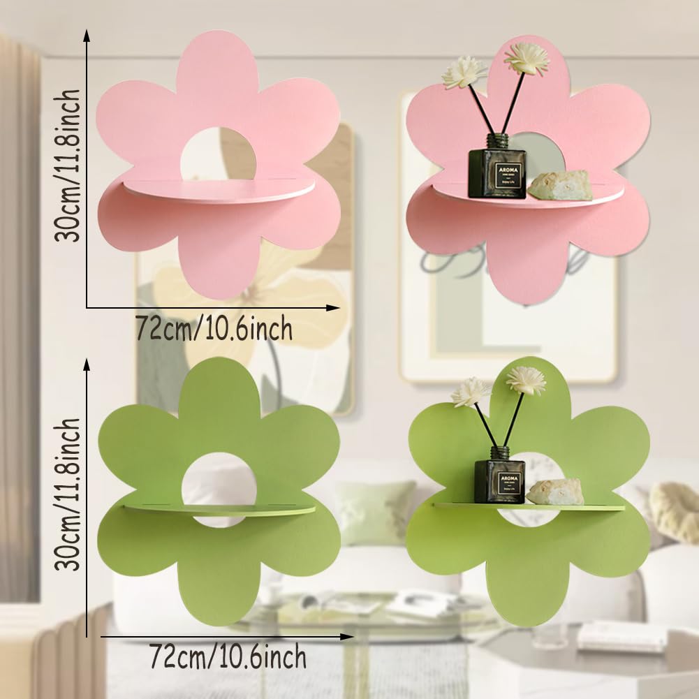 JruiZhp Daisy Flower Floating Shelf Boho Daisy Wall Shelves, 1Pcs 10.6 Inch Large Kawaii Cute Wood Wall Decor Display Shelf for Baby Nursery Living Room Bathroom Bedroom (Pink)