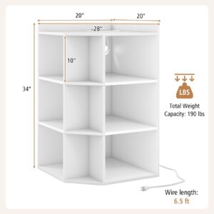 Giantex 3-Tier Corner Cabinet with Charging Station, Corner Shelf with 9 Cubbies, 2 USB Ports & 4 Outlets, Cube Bookshelf, Storage Organizer for Small Spaces, Playroom, Living Room (White)