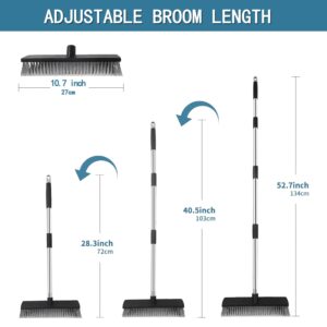 63" Stainless Steel Deck Scrub Brush with Long Handle,Floor Scrubber Brushes,Outdoor Broom Brush for Bathroom, Bathtub, Tub, Tile Floors, Garage and Patio,Swimming Pool (10.6" Bristle brush head)