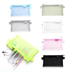 hz yihai autumn 6 pack mesh pencil pouch plastic waterproof zip wallets folders, pencil pouch for girls, clear exam pencil pouch for classroom organization school office supplies(6 colors)