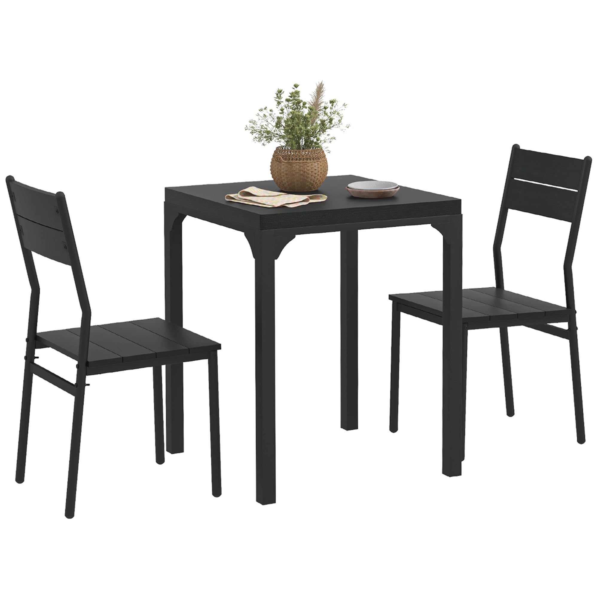 HOMCOM 3 Piece Dining Table Set for 2, Modern Kitchen Table and Chairs, Dining Room Set for Breakfast Nook, Small Space, Apartment, Space Saving, Black