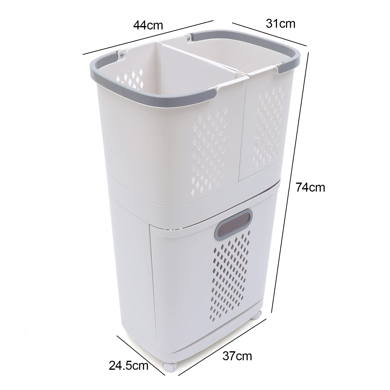 3 Tier Laundry Basket Organizer with Wheels 3 Layers for Clothes Storage for Bathroom Living Room Bedroom Clothes Hamper Freestanding