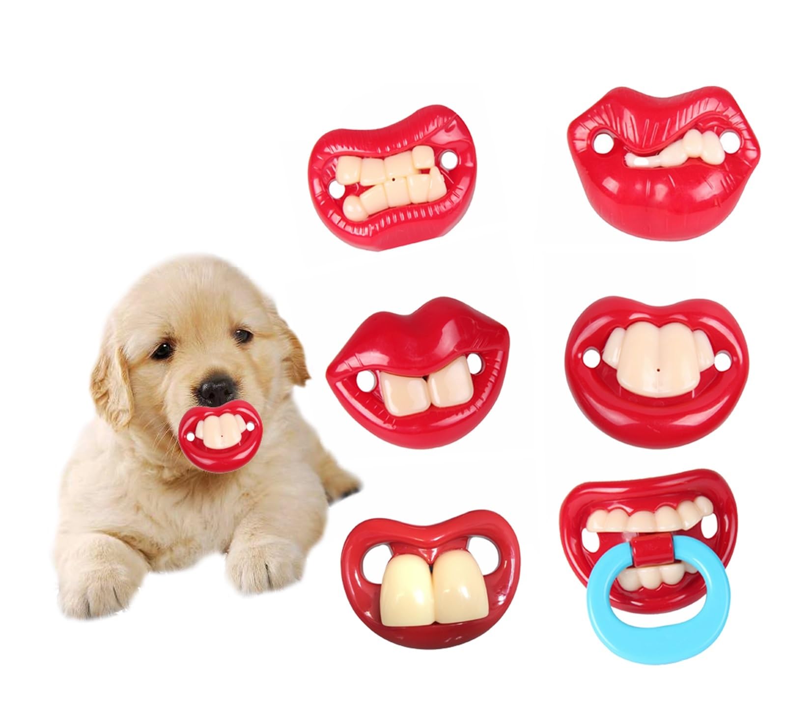 UgKsbdVjk 3pcs Funny Dog ​​pacifier Silicone Buck Teeth Pacifier for Puppy Red Lips Cat Dog Snout Puppy Dental Health Pet Supplies(H-6PCS)