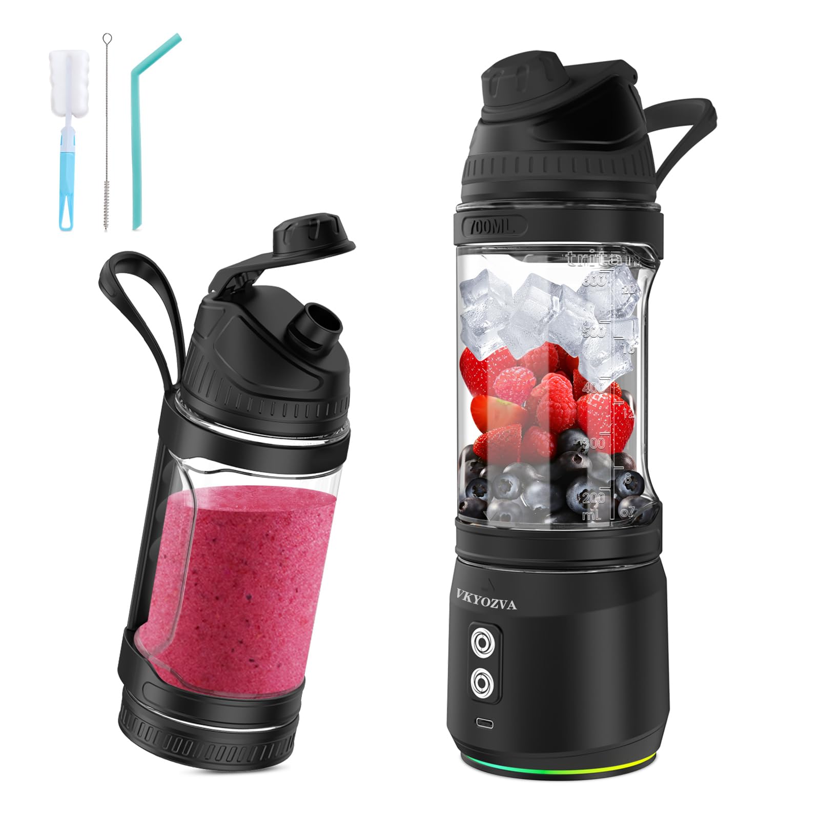 VKYOZVA Cordless Portable Blender Rechargeable individual Small Blender for Shakes and Smoothies 24oz BPA Free Personal Blender with Travel Lid Family Travel Gyms Office (Black)