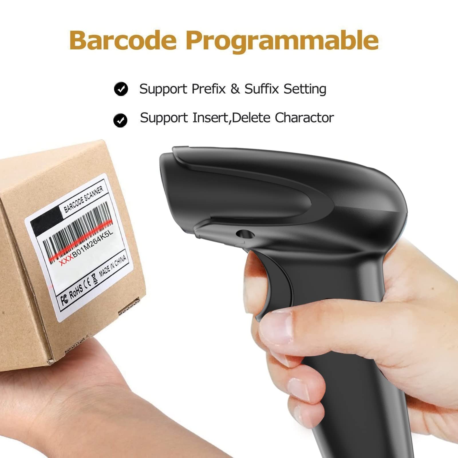 Symcode Wireless Barcode Scanner Versatile 2-in-1 (2.4Ghz Wireless+USB 2.0 Wired) Handheld Automatic 1D Laser Barcode Scanner 328 Feet Transmission Distance Rechargeable 1D Laser Bar Code Scanner