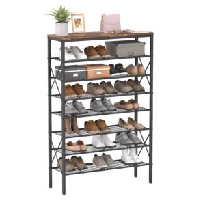 MILEFA 8 Tiers Shoe Storage Organizer, Large Capacity Shoe Shelf Holds 32 Pairs of Shoes, Durable and Stable, Adjustable Metal Shelf Stackable Shoe Shelf for Entryway, Hallway, Living Room, Closet