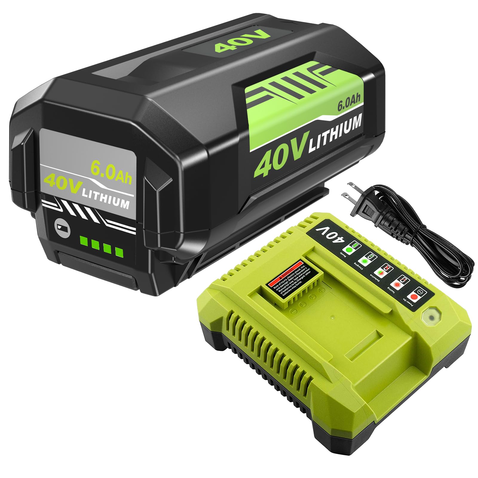 Nyveyoo Upgraded 6000mAh Replacement OP4026 Battery + OP401 Charger for Ryobi 40V Battery 6Ah and Charger Combo Compatible with Ryobi 40 Volt Battery OP40602 OP40501 OP40401 OP4050A OP4040 OP4030