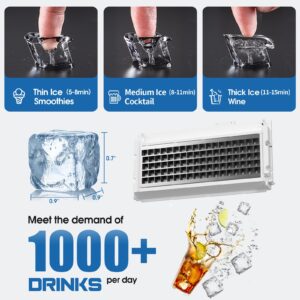 Commercial Ice Maker Machine 280Lbs/24H with 100Lbs Storage, 26" Undercounter Ice Maker, Stainless Steel, Powerful Compressor, Freestanding Cube Ice Machine for Bar/Restaurant/Home