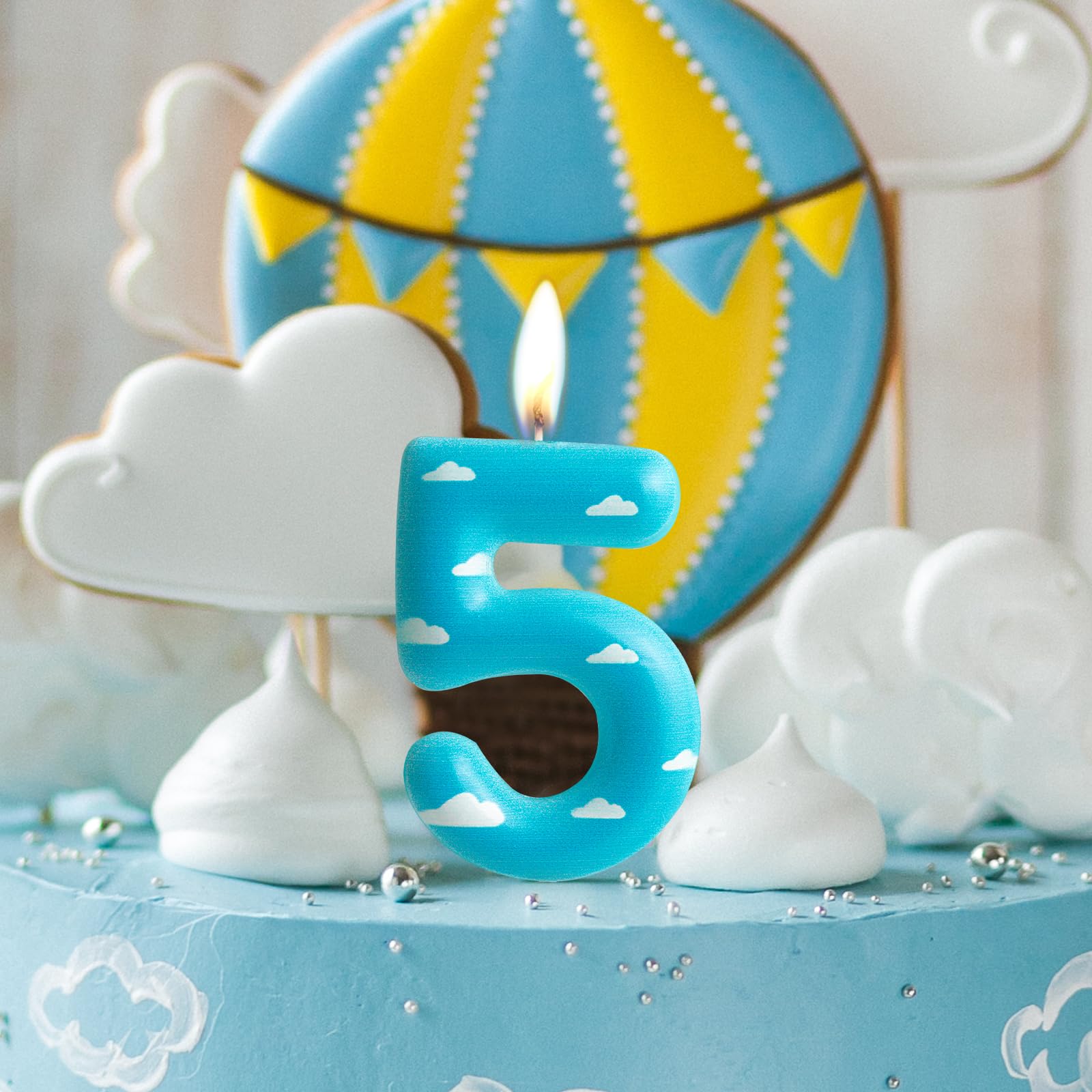 Blue Sky White Cloud Birthday 2nd Candle Number 2 Candle One Cake Topper Toy Story Theme 2nd Birthday Cake Decoration for Toy Story Theme Boys Girls Kids 2nd Birthday Party Cake Decorations Supplies