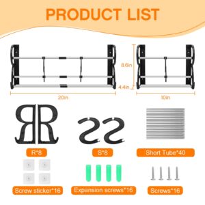 DARCKLE 4 PACK Hanging Shoe Rack, Wall Mounted Removable in the Middle with Sticky Hanging Mounts and Screws for Wall Camper and RV Shoe Storage with Hooks No Drilling