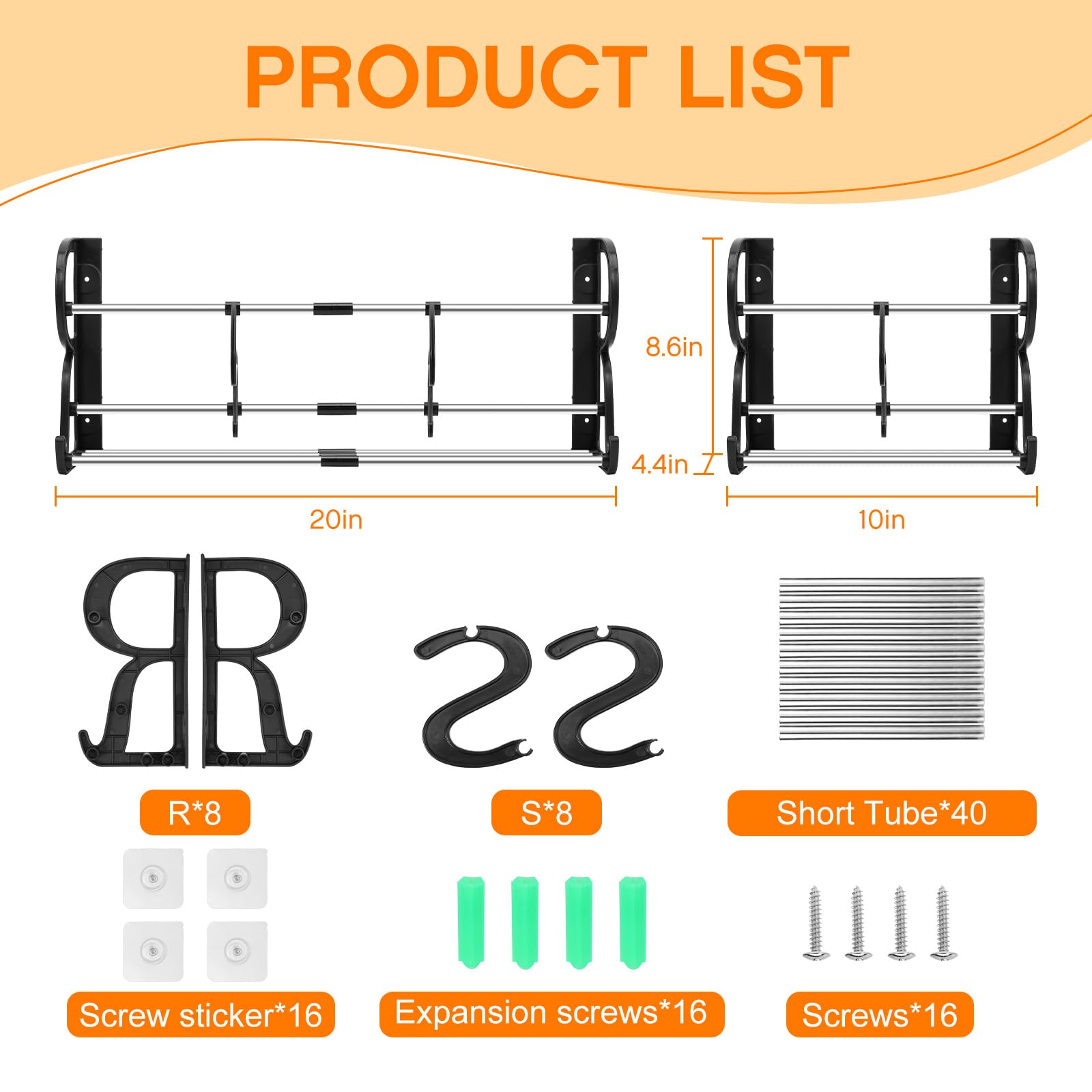 DARCKLE 4 PACK Hanging Shoe Rack, Wall Mounted Removable in the Middle with Sticky Hanging Mounts and Screws for Wall Camper and RV Shoe Storage with Hooks No Drilling