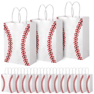 peutier 16pcs baseball party gift bags, kraft paper baseball snack goody bags with handle treat goodie bags candy bags sport party favor bags for birthday party baseball team themed party supplies