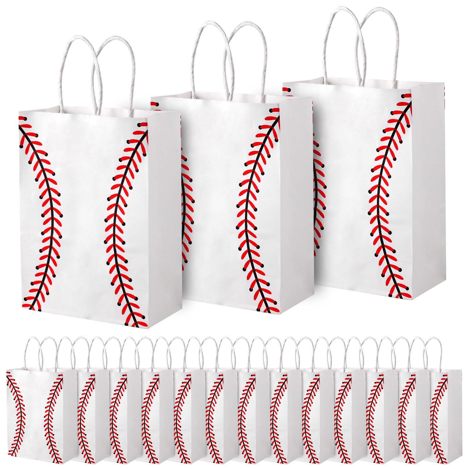 PEUTIER 16pcs Baseball Party Gift Bags, Kraft Paper Baseball Snack Goody Bags with Handle Treat Goodie Bags Candy Bags Sport Party Favor Bags for Birthday Party Baseball Team Themed Party Supplies