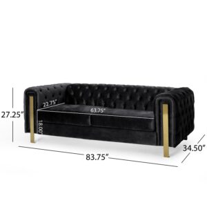 Yoglad Modern Tufted Velvet Sofa, 3-Seater Upholstered Couch with Metal Legs, Mid-Century Modern Velvet Accent Furniture for Living Room, Bedroom, or Apartment (83.75'' Black)