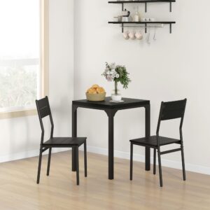 HOMCOM 3 Piece Dining Table Set for 2, Modern Kitchen Table and Chairs, Dining Room Set for Breakfast Nook, Small Space, Apartment, Space Saving, Black