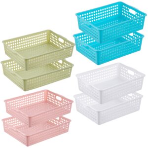 8 pack plastic baskets with handles, colorful paper baskets for organizing, classroom storage baskets for home office school