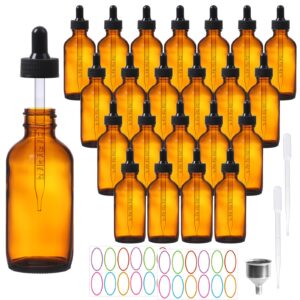 aurotrends amber dropper bottle 2 oz 24pack, glass tincture bottles with dropper - amber glass dropper bottle 2 oz with funnel/stickers/plastic graduated pipette (2fl.oz, set of 24)