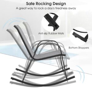 Giantex Outdoor Rocking Chairs Set of 2, Patio Rocking Chairs w/Breathable Seat & Back, Heavy-Duty Metal Support, Ergonomic Outside Rocker for Backyard, Poolside, Garden (1, Grey)